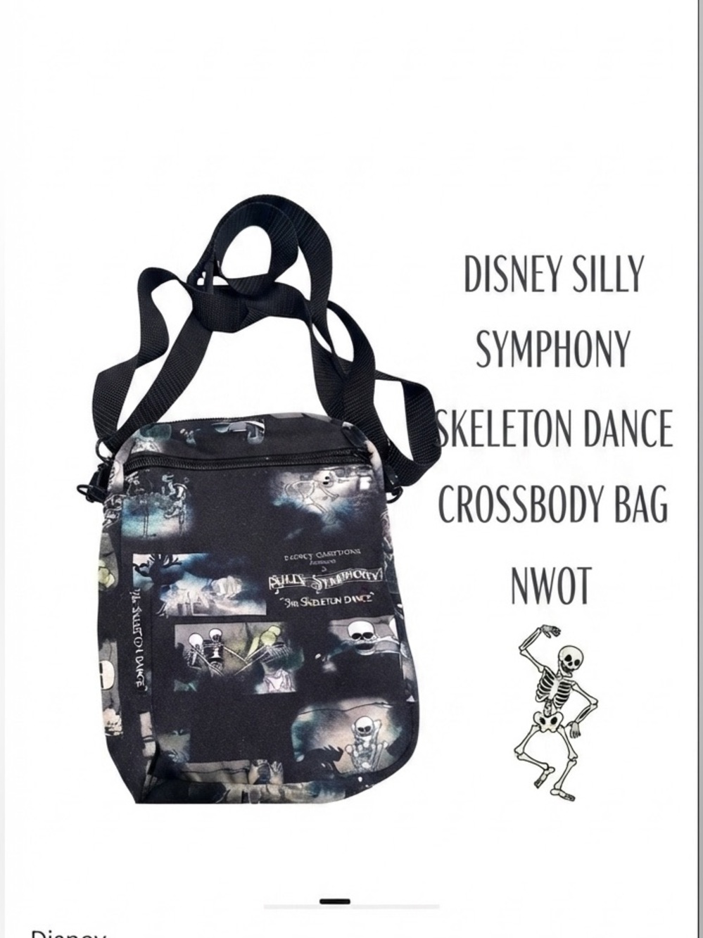 Disney Silly Symphony Skeleton Dance Canvas Crossbody Bag Purse